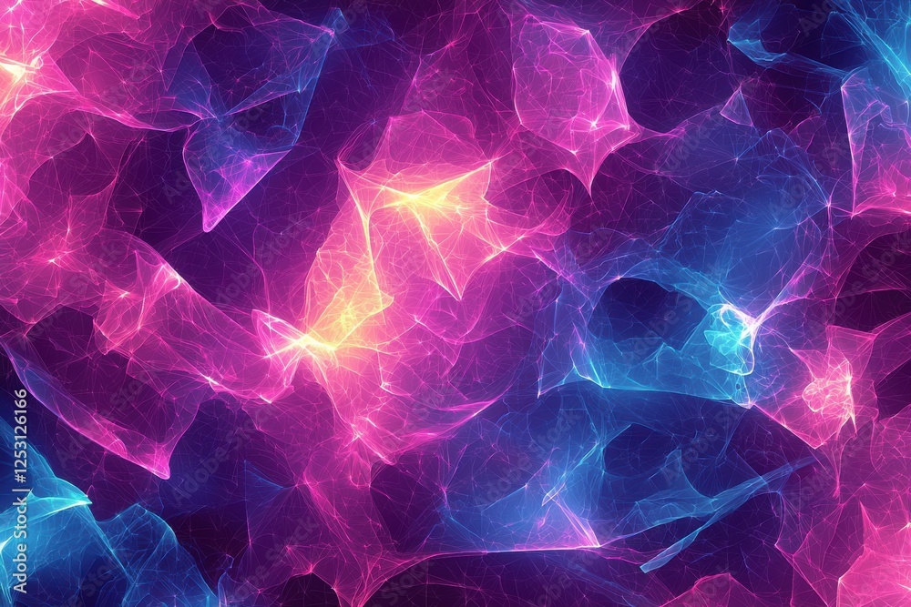 Poster seamless abstract fractal patterns in vibrant neon hues representing infinite complexity and dynamic