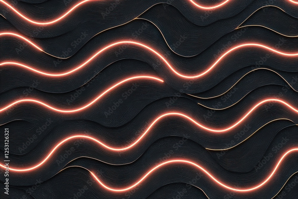 Poster dynamic neon wave patterns create a bold and futuristic design on a textured black background