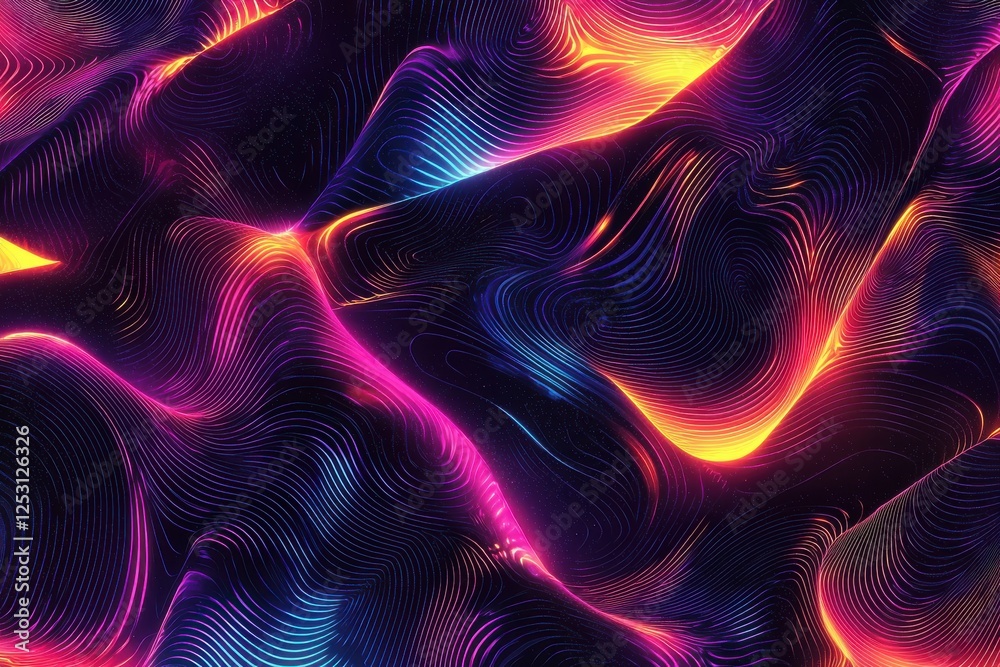 Poster exploration of vibrant abstract fractal designs showcasing neon hues and dynamic complexity in a sea