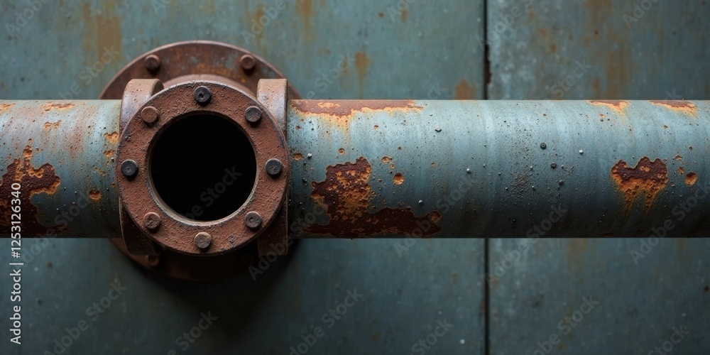 Aufkleber a detailed close-up of a weathered industrial pipe with rust and a circular opening