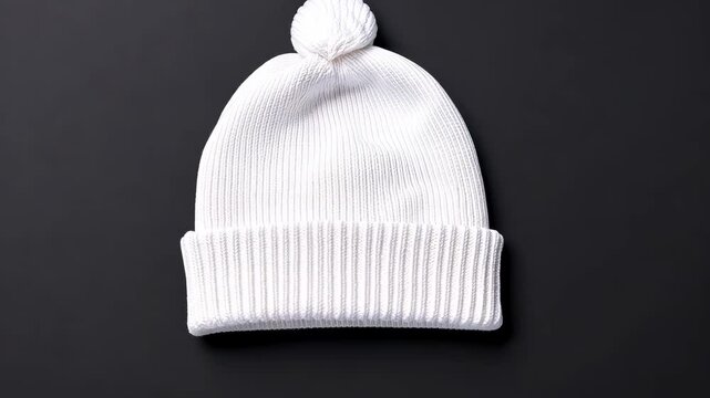 White knit hat with a pom pom on top