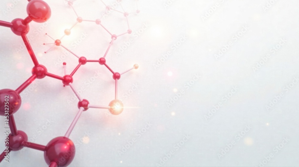 Fototapete abstract molecular structure background red and pink atoms connected by bonds, illuminated with glow