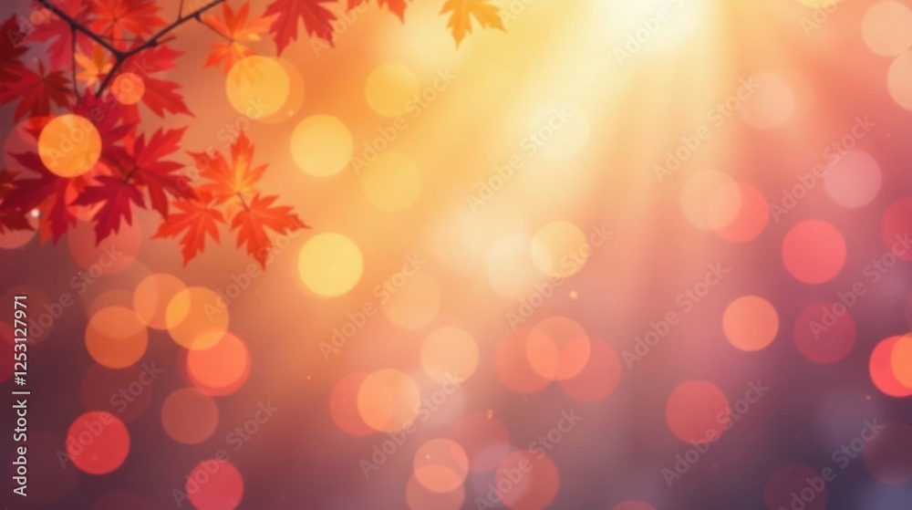 Aufkleber Autumnal Branches with Soft Bokeh Lights and Warm Tones Creating a Serene and Peaceful Atmosphere