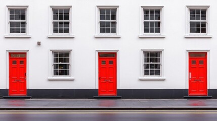 Fototapeta premium Row Of Red Doors On A White Building