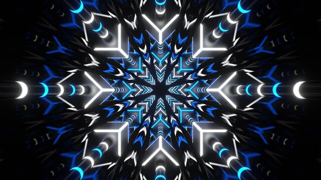 White and Blue Snowflake Type Tunnel Background VJ Loop in 4K