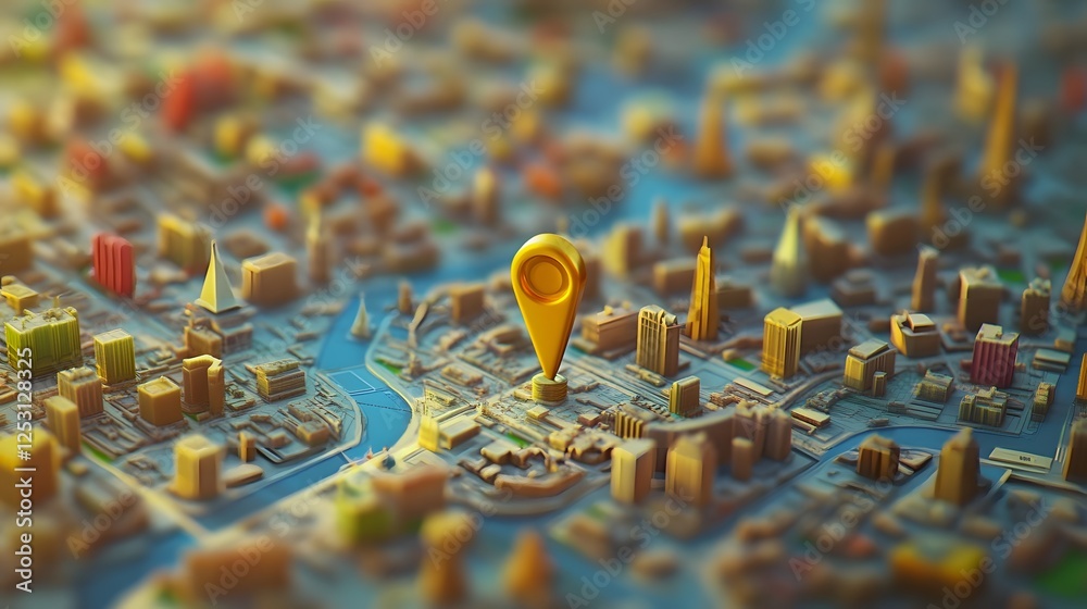 Leinwandbilder Aerial overhead view of a detailed city map with GPS navigation pin pointer and transportation network infrastructure  Concept of urban planning tourism travel digital technology