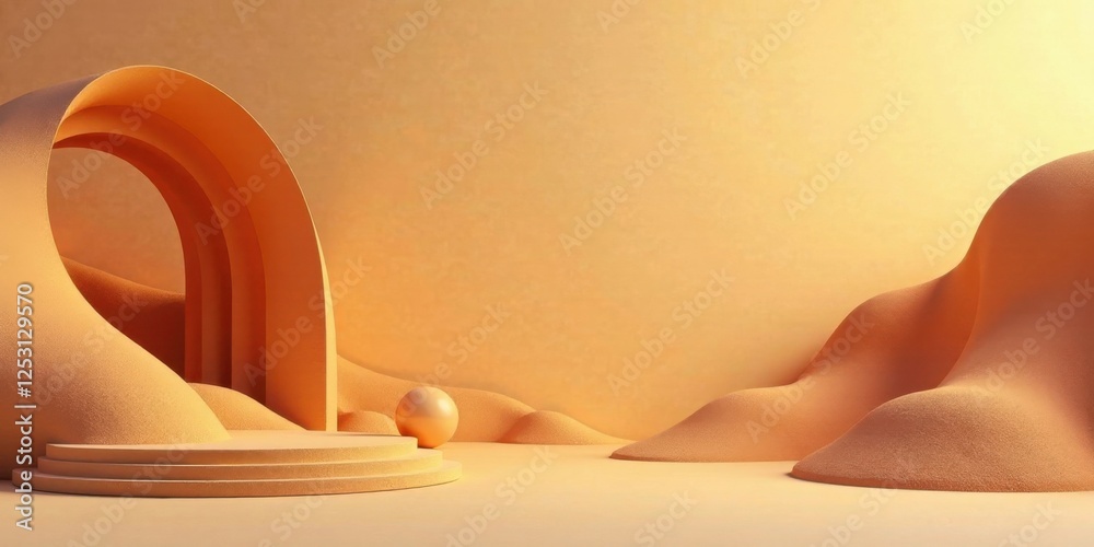 Poster abstract warm-toned minimalist scene with arch and platform