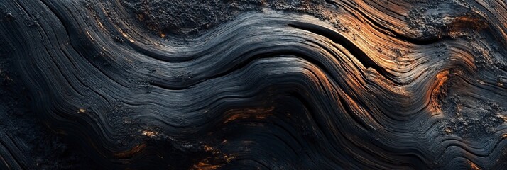 Abstract Dark Wood Texture with Golden Streaks and Natural Grain