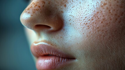Fototapeta premium Close-Up of Freckled Female Face Highlighting Natural Beauty
