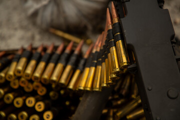 machine gun belt with ammunition