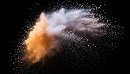 Colorful dust explosion creates mesmerizing cloud of particles in dark background