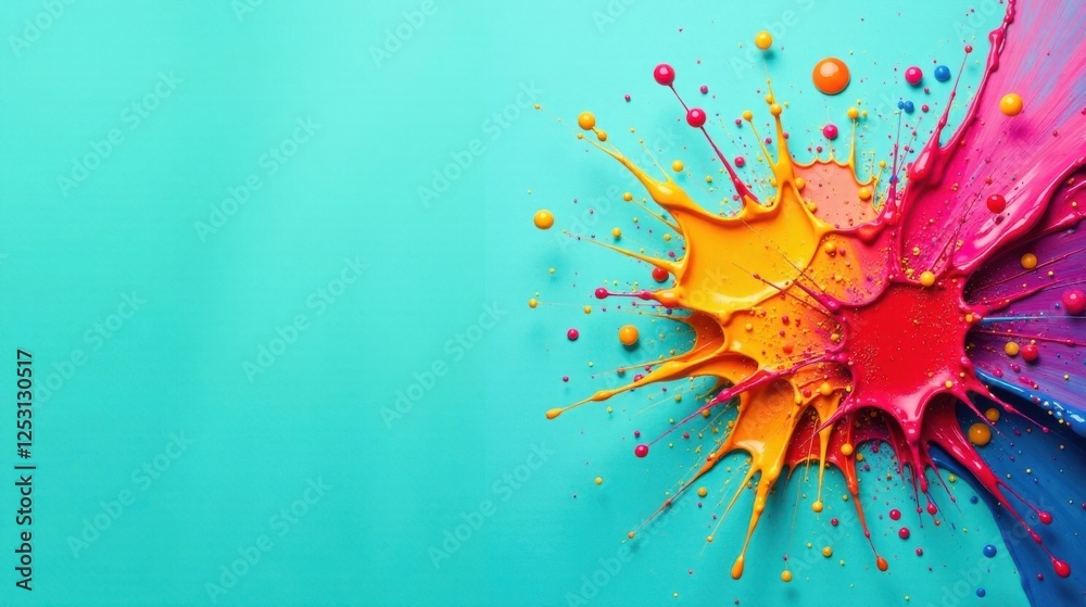 Poster Vibrant Hues Explode in a Dynamic Colorful Splash on a Teal Background