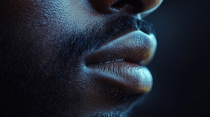 Close-Up of Men's Lips with Textured Skin in Dramatic Lighting