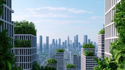 Urban Jungle with Lush Greenery Amidst Modern Skyscrapers