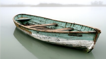 Obraz premium A weathered wooden boat rests peacefully on calm waters