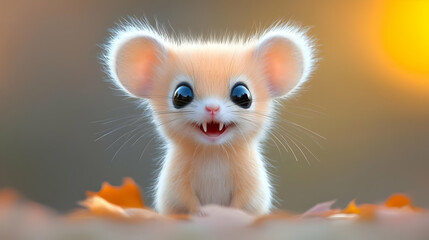 Fototapeta premium Cute cartoon mouse autumn leaves background