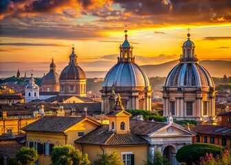 Fototapeta premium Rome Capitoline Hill Cupola Domes Panoramic Cityscape View