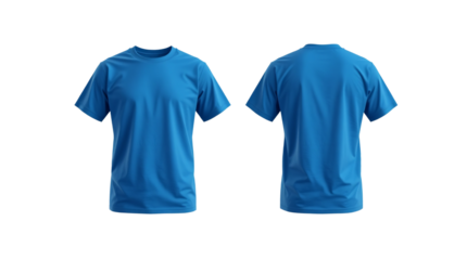 Blue t-shirt front and back side isolated on cutout