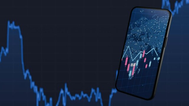 Smartphone with a mobile cryptocurrency wallet application. Financial market analysis. Cryptocurrency trading template. Innovative approach to modern financial technologies and investments