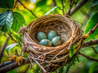 Fototapeta premium Rustic Bird's Nest with Eggs - Detailed Close-up Documentary Photography