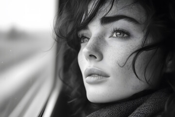 Person Gazing Out Window in Rain