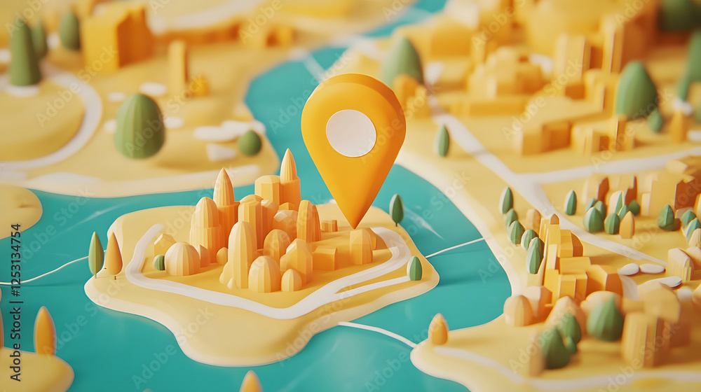 Fototapete aerial view of a colorful 3d miniature model of a city landscape with architectural buildings roads 