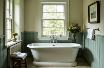 Cottage style bathroom with bathtub