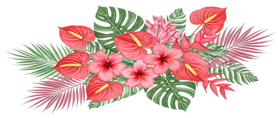 Beautiful bouquet of tropical flowers