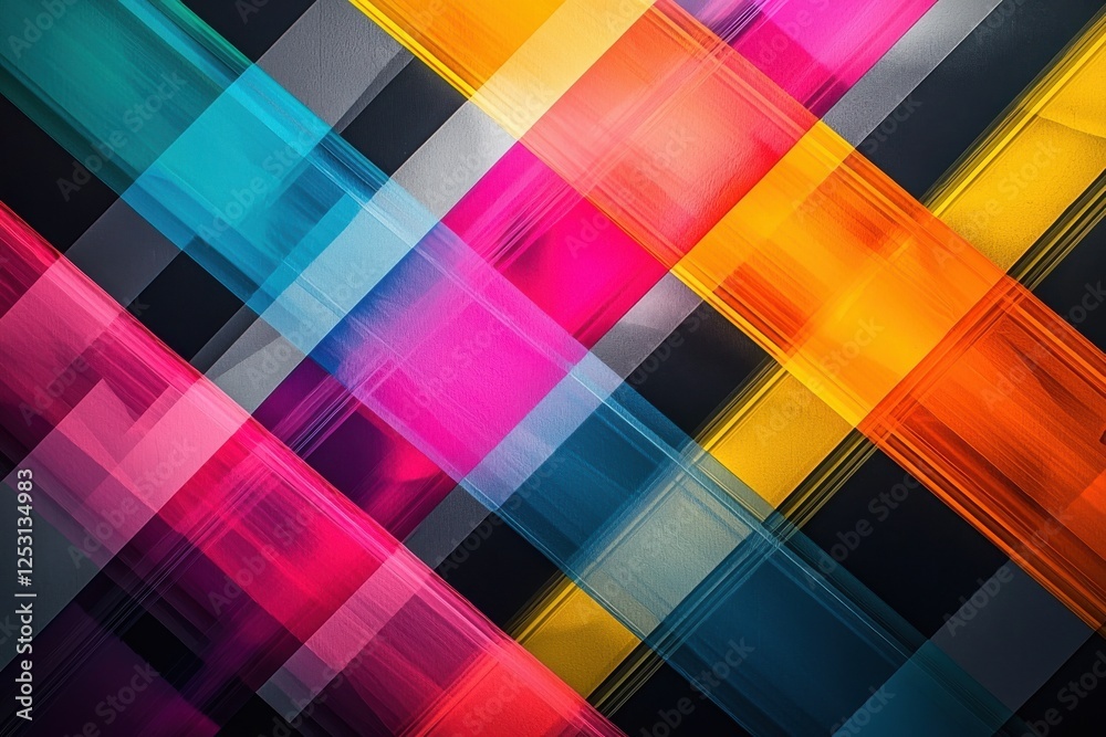Poster dynamic laser-like beams create vibrant, abstract patterns on a gradient black-to-gray backdrop with