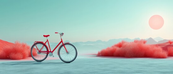 Fototapeta premium Red Bicycle In Dreamy Landscape