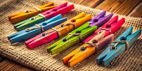 Rustic Wooden Clothespins on a Linen Background - Perfect for Crafts and Laundry Room Decor