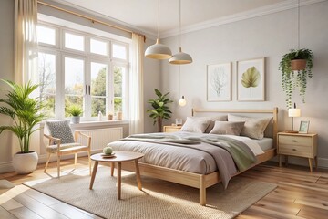 Scandinavian Bedroom Interior Design: Cozy Minimalist Bed with Natural Light