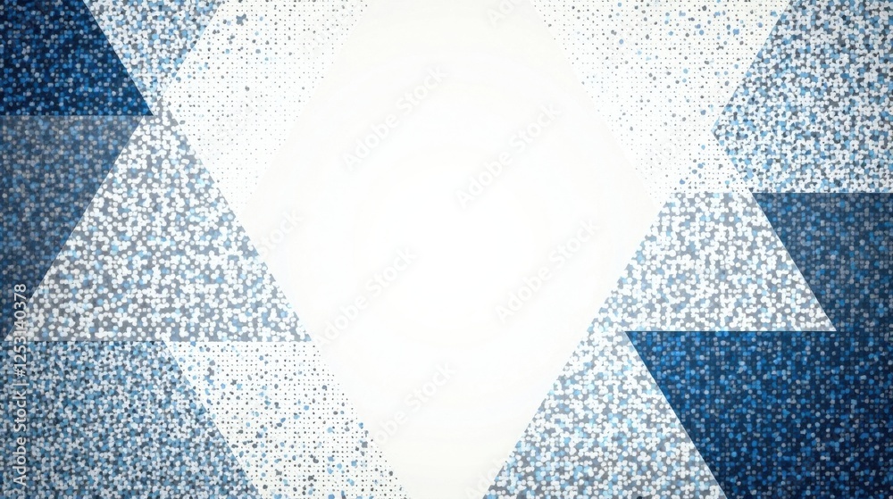 Poster abstract blue and white geometric sparkle design with central empty space ideal for text or logo pla