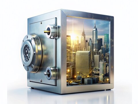 Secure Metallic Safe with Combination Lock, Double Exposure Stock Photo - Security Protection