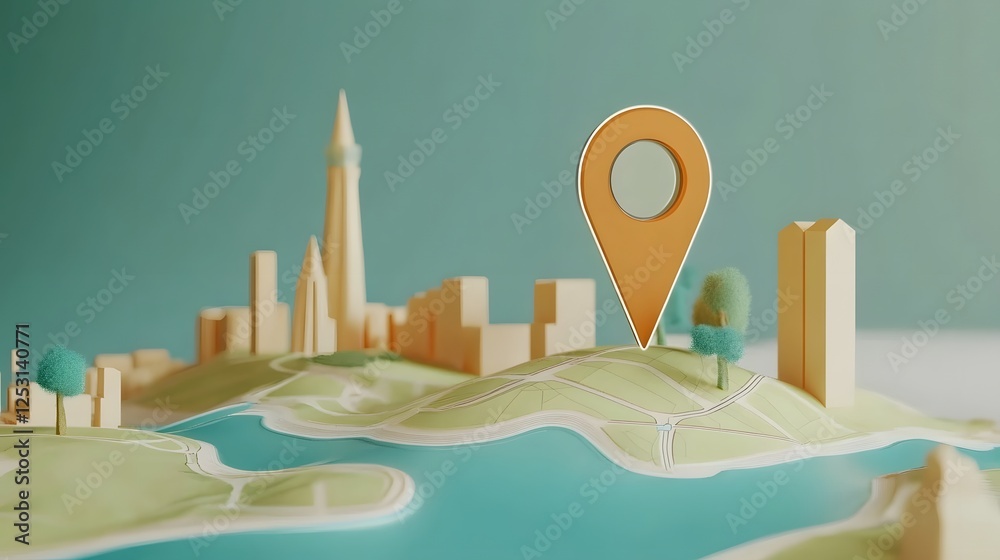 Aufkleber aerial view of a miniature city skyline with skyscrapers and buildings on a floating island with a m