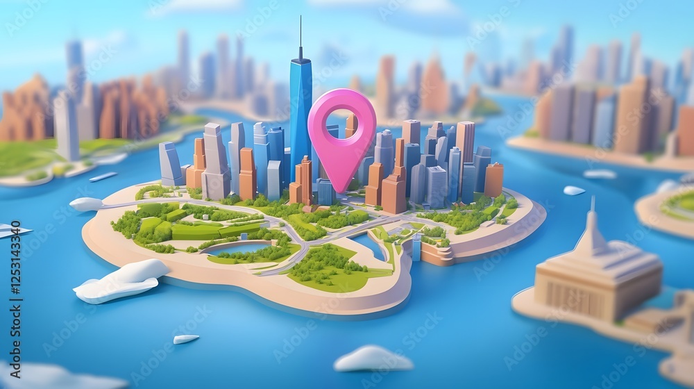 Leinwandbilder aerial view of a modern futuristic cityscape with skyscrapers high rise buildings and a navigation p