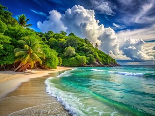Fototapeta premium Serene Island Seascape: Tropical Paradise Beach and Ocean View