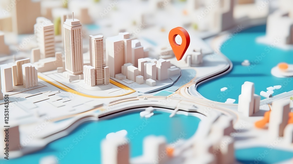 Aufkleber aerial view of a modern futuristic smart city with towering skyscrapers a 3d map and a gps location 