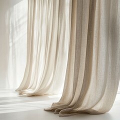 Elegant Light Linen Curtains Flowing Gracefully in Isolated Setting