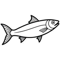 fish vector illustration. Fish line art icon. Tuna fish outline vector art and line art illustration design. Tuna fish logo icon outline illustration. Salmon tuna fish line icon seafood logo.