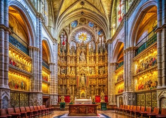 Obraz premium Seville Cathedral Main Chapel Retablo Mayor Panoramic, Andalusia, Spain - January 2024