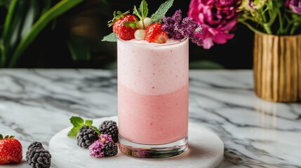 Refreshing Berry Smoothie with Fresh Fruits and Mint Garnish
