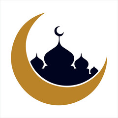 Ramadan Kareem Mosque and Crescent Icon Vector Illustration