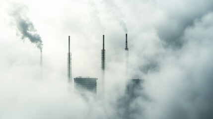 Smog-Filled Skyline in Urban Area with Overcast Sky