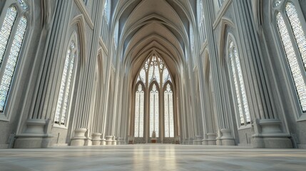 Majestic Interior of Gothic Cathedral with Stained Glass Windows