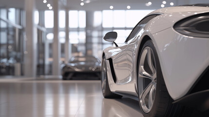 Fototapeta premium Luxury Car Showroom with Billionaire Test-Driving Sport Car