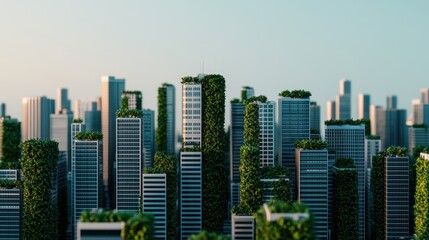 Obraz premium Futuristic Urban Landscape with Greenery on Skyscrapers and Buildings