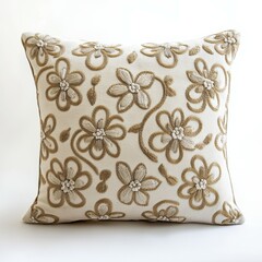 Elegant Plush Throw Pillow with Intricate Embroidery