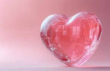 Fototapeta premium Pink Heart Glass Object on Pastel Background with Soft Light