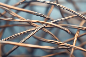Close-up tangled copper wires, macro